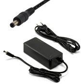Zwarte Strøm oplader met Europese stekker en DC-connector. Inclusief losse connector op kabel.