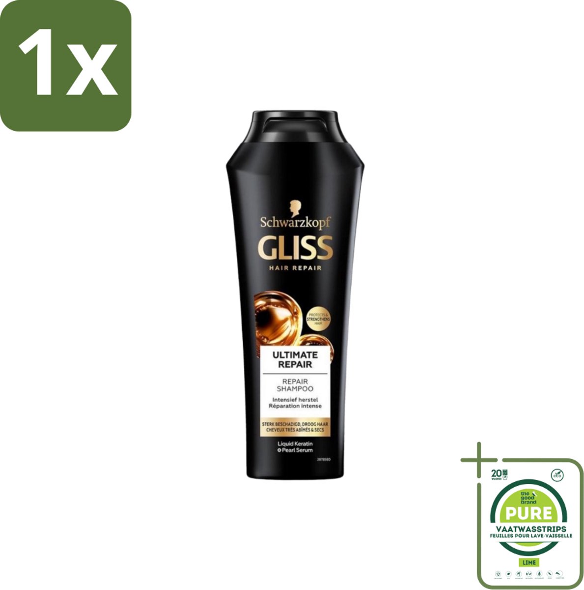 1 x Gliss Kur – Shampoo – Ultimate Repair – 250 ml - Herstel Haar - Beschadigd Haar - Droog Haar - Breekbaar Haar - Keratine Shampoo