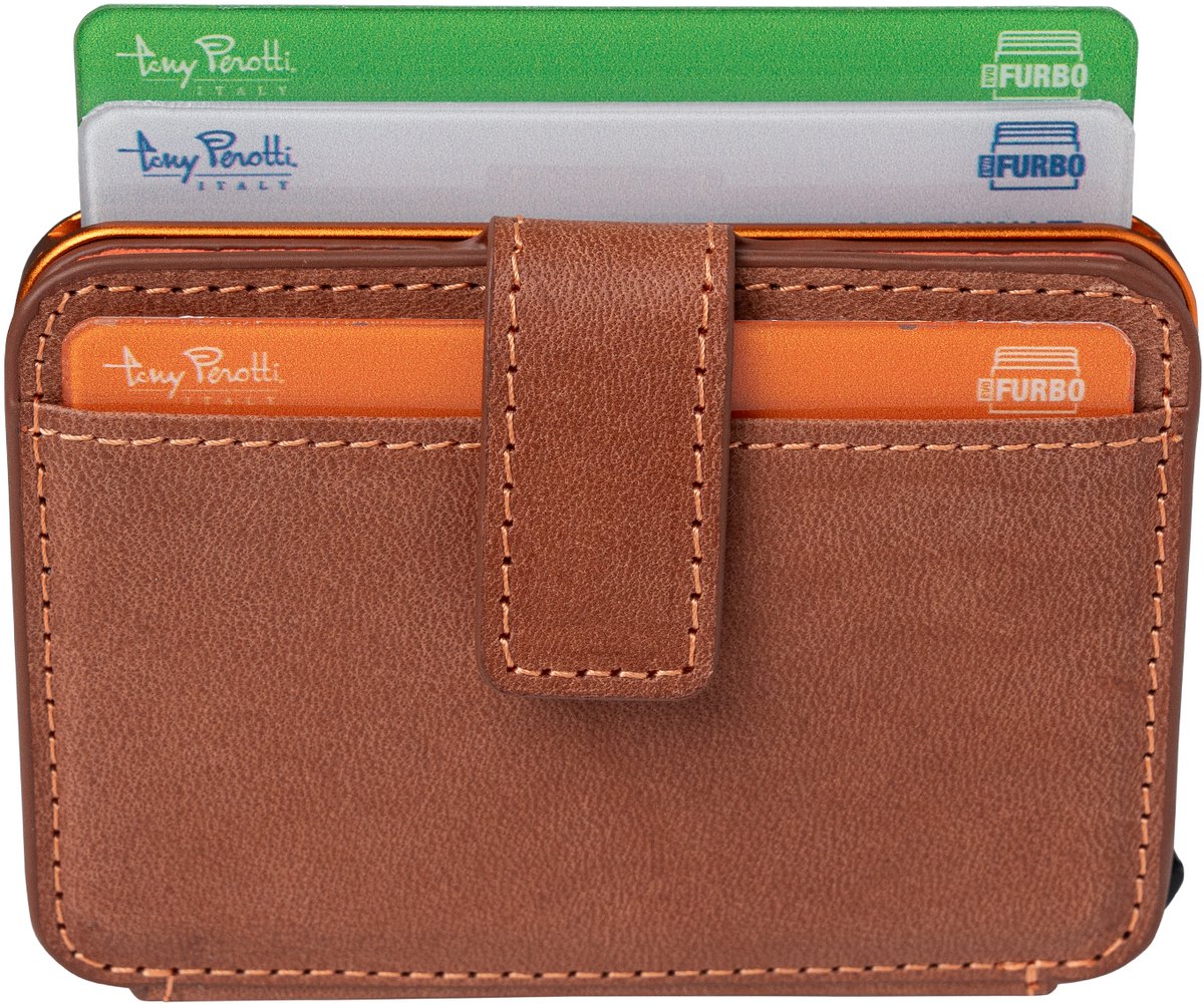 Tony Perotti Furbo EVO RFID leren Pasjeshouder met bankbiljetvak - Donkerbruin/Oranje