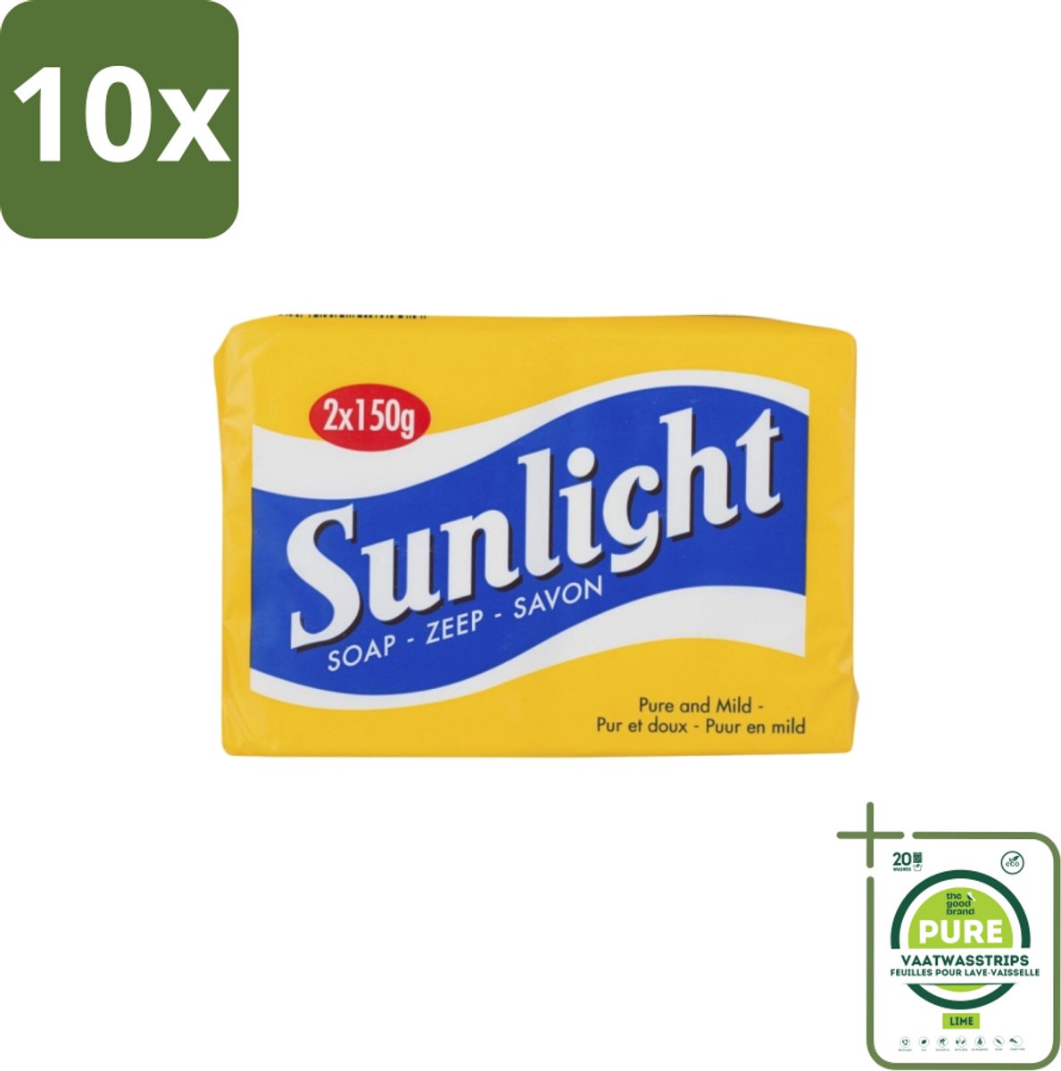10 x Sunlight – Huishoudzeep – Klassiek – 150 g - Grootverpakking - Zeep - Reinigen - Was - Schoonmaken - Huid