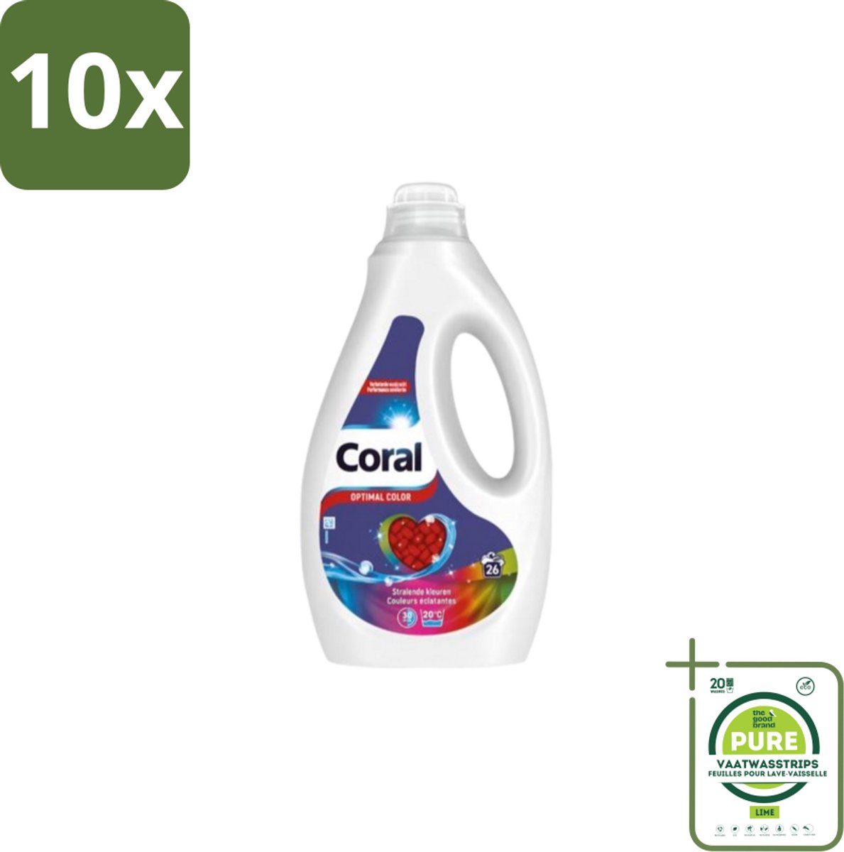 10 x Coral – Vloeibaar Wasmiddel – Optimal Color – 1,17 L - Grootverpakking - Kleurbehoud - Wasmiddel Voor Gekleurd Textiel - Vlekverwijdering - Koud Wassen - Wasmiddel Voor Kleding