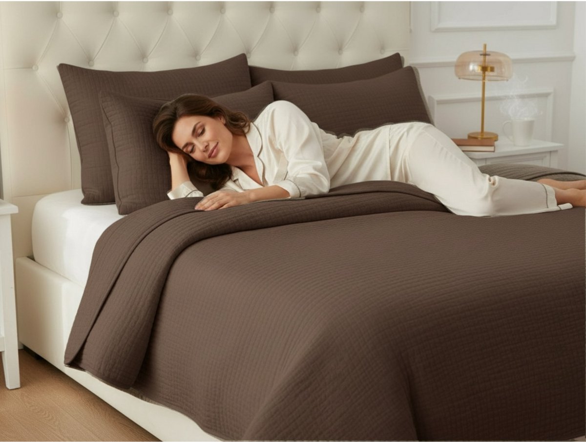 Bedsupplies - Lazy Dekbed - Dekbed Zonder Overtrek - Mousseline - Katoen - 200x200 - Inclusief Kussnslopen - Donker Taupe