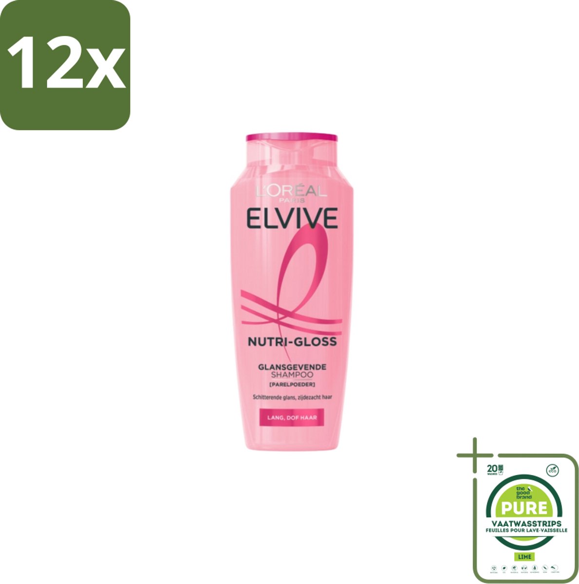 L'Oréal Elvive Nutri Gloss Shampoo 250 ml - Voordeelverpakking - 12 stuks - Lang haar - Glans