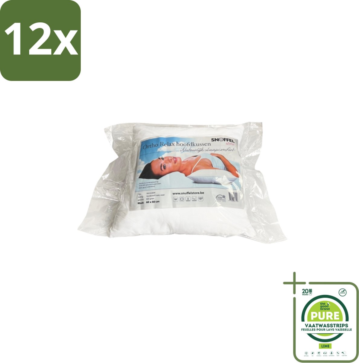 Ortho Relax – Hoofdkussen – Luxe Hotelkwaliteit – Anti-Allergie 60 × 70 cm - Voordeelverpakking - 12 stuks - Anti-snurken kussen - Slaapcomfort
