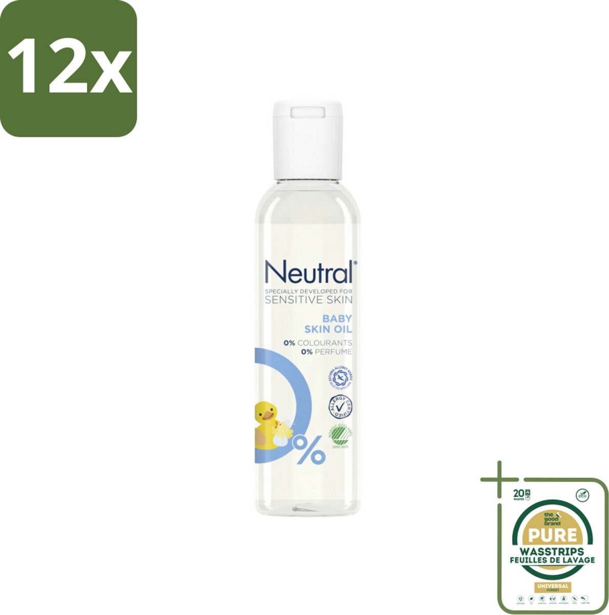 Neutral Baby – Huidolie – Parfumvrij – Gevoelige Babyhuid – 150 ml - Voordeelverpakking - 12 stuks - Huidolie - Hypoallergen
