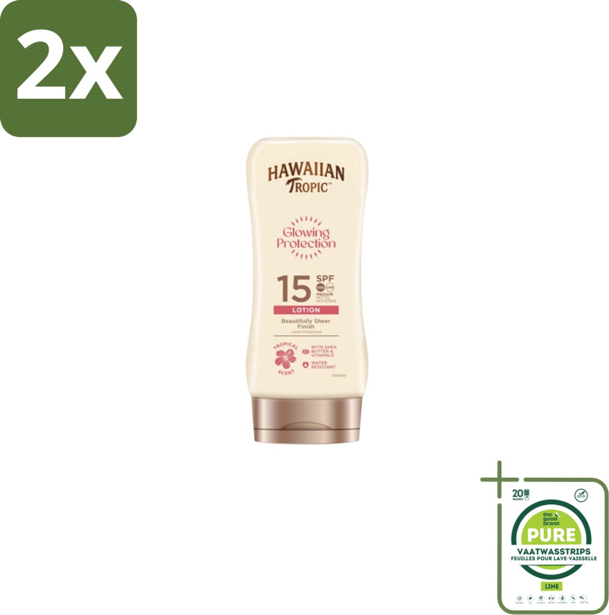 Hawaiian Tropic – Zonnebrand Lotion – Satin Protection Ultra Radiance – SPF - Voordeelverpakking - 2 stuks - Zonbescherming - Zonlotion