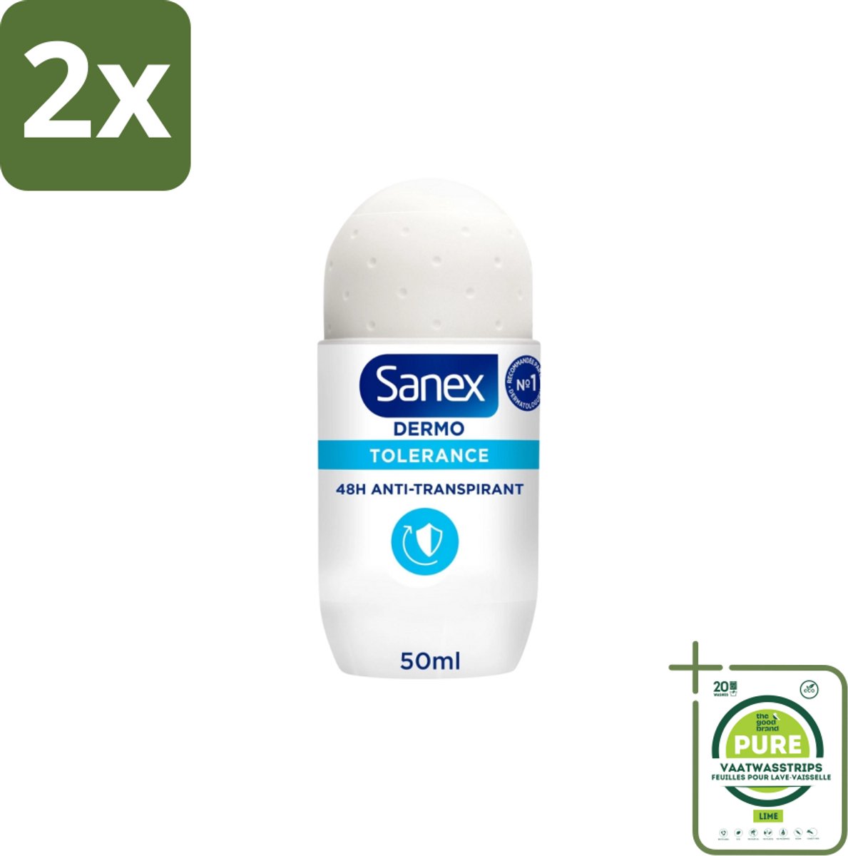 Sanex – Deo Roll-on – Dermo Tolerance – 50 ml - Voordeelverpakking - 2 stuks - Gevoelige huid - Allergie