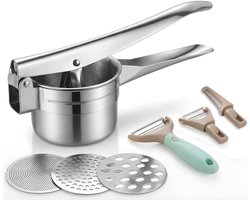 Qualisce Aardappelpers - Pureeknijper - Pureestamper - 3 Schijvige Aardappelpers - Pureerder - Inclusief multifunctionele Schiller