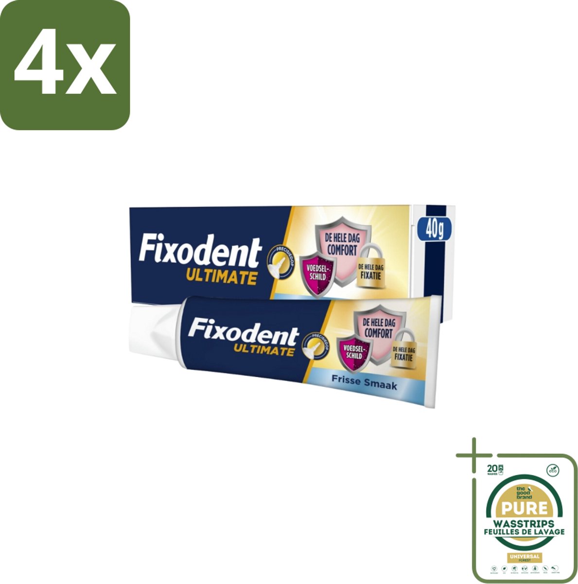 Fixodent Kleefpasta Ultimate Fresh 40 gr - Voordeelverpakking - 4 stuks - Voedselresten voorkomen - Frisse muntsmaak