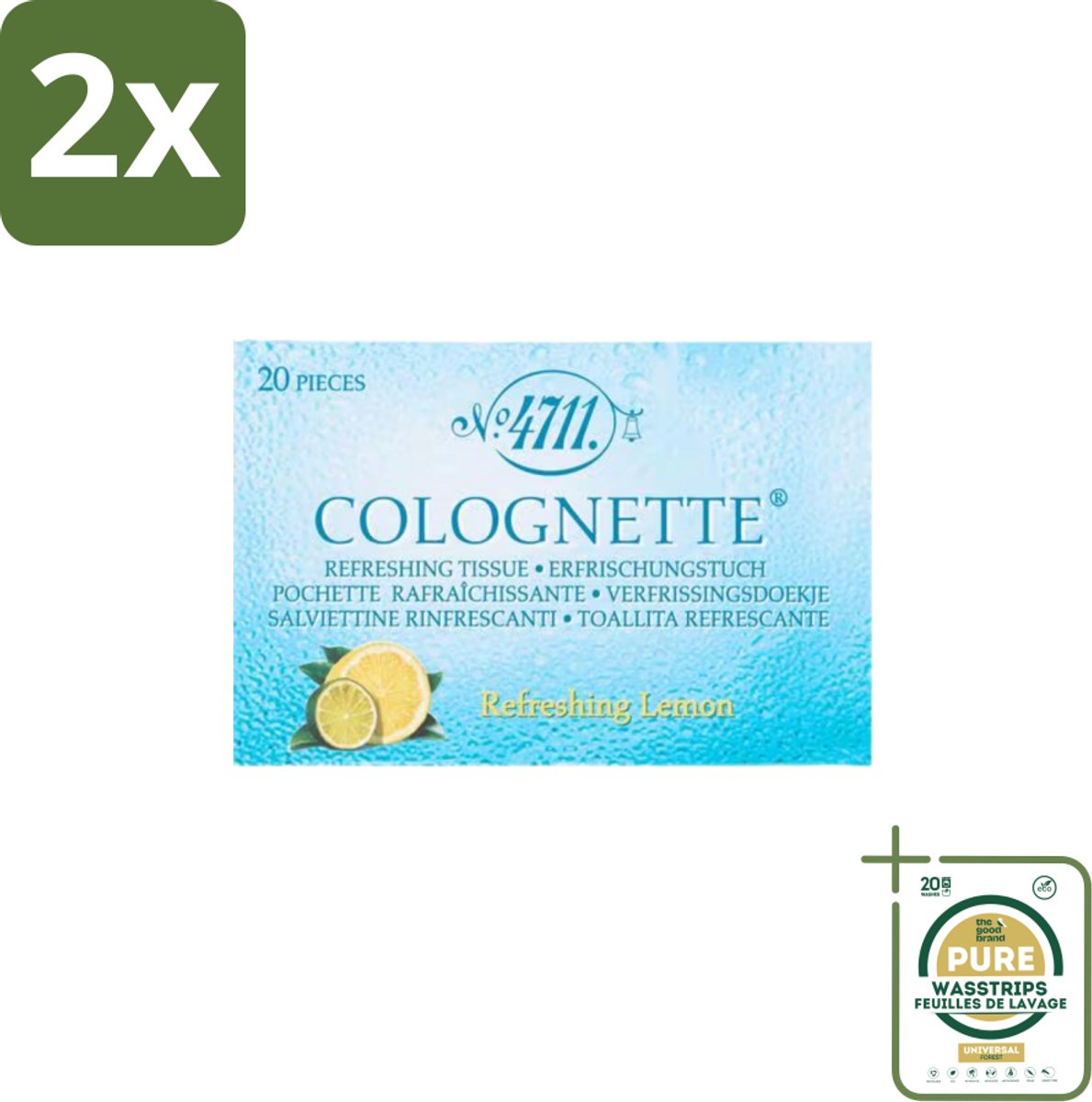4711 – Colognette Tissues – Citrus – 20 Doekjes - Voordeelverpakking - 2 stuks - Citrusgeur - Frisse geur