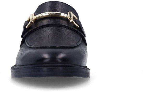 Manfield - Femme - Mocassins en cuir noir avec détail doré - Taille 37