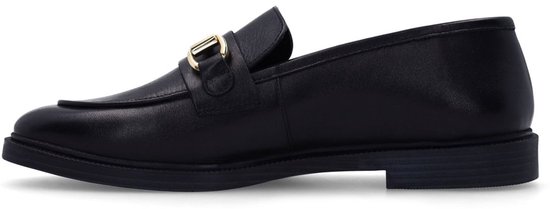 Manfield - Femme - Mocassins en cuir noir avec détail doré - Taille 37