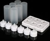 Oplaadbare waxinelichtjes met lader - 3D LED theelichtjes - Set van 6 - Veilig en duurzaam - Oplaadbare kaarsen - Incl. doorschijnende bebuizing - Sfeerlichtjes - Horeca kaarsen - Flikkerende lichtjes - Nepkaarsen