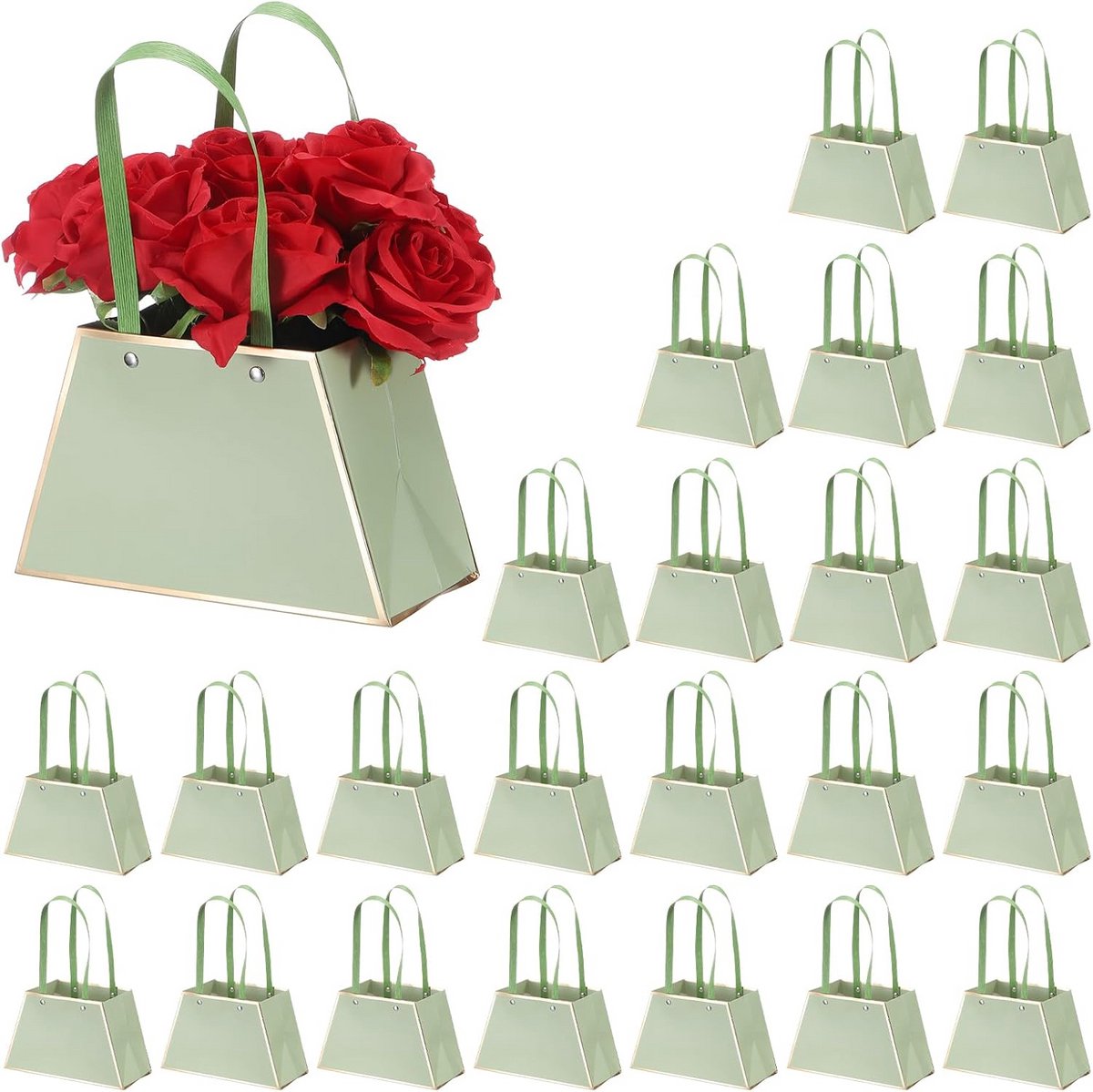 24 Stuks Groene Papieren Bloem Geschenktassen met Handvat voor Bloemenwinkel en Cadeaus