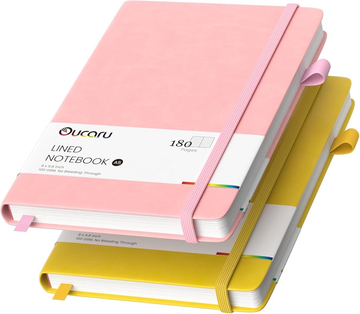 Notitieboek Set van 2: Gelinieerde Dagboeken A5, 180 Pagina's, Dik Papier 100 g/m² voor School en Werk