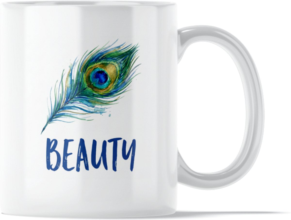 "Aquarel Series" Mok: Beauty Peacock - Elegante Waterverf Mok met Pauwenveer - Positieve Herinnering om de Schoonheid van Natuur en het Moment in je Leven te Waarderen - Symbool voor Schoonheid & Elegantie - Mooi ValentijnsCadeau voor Mode Vriendin o