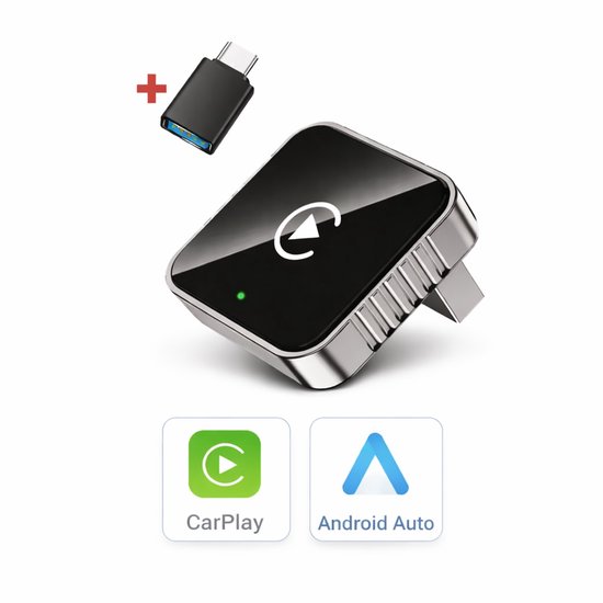 Draadloze CarPlay & Android Auto Adapter 2-in-1 USB C & USB Plug & Play Compact voor Bedrade Systemen