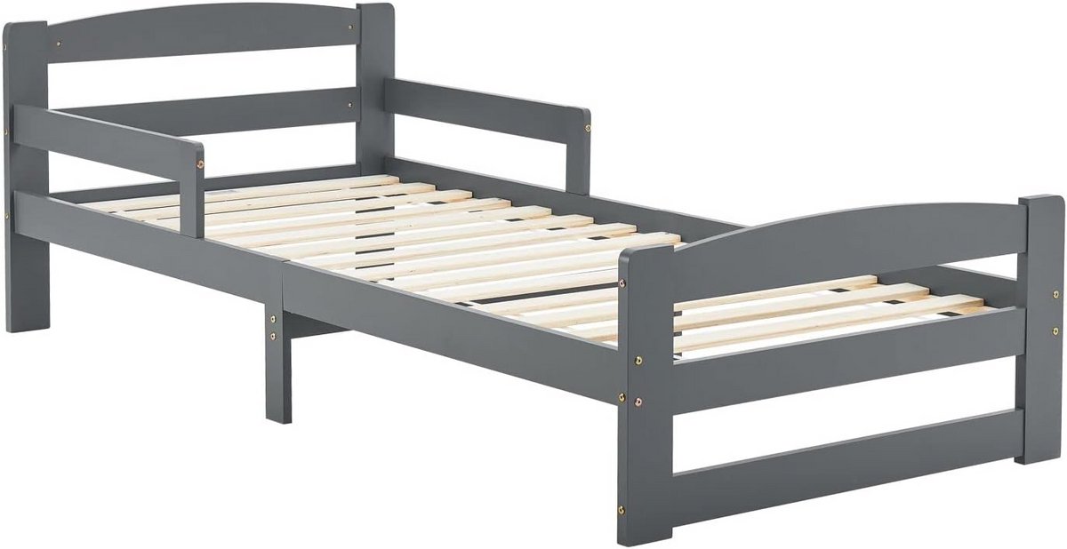 Massief Houten Tienerbed 90x200 cm met Valbescherming en Lattenbodem - Grijs