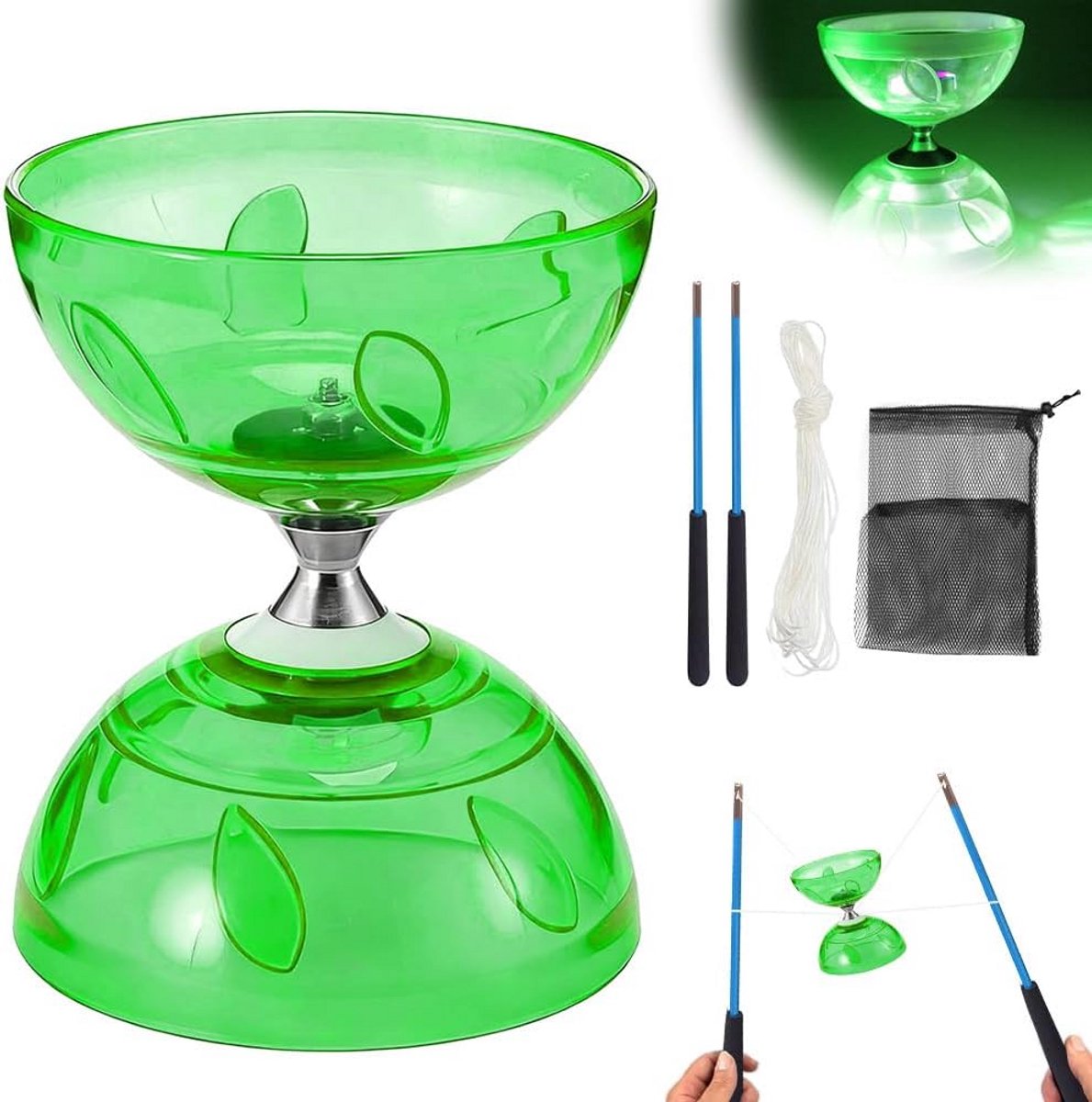 LED Diabolo met Drievoudige Kogellagers - Knipperend Speelgoed in 4 Kleuren