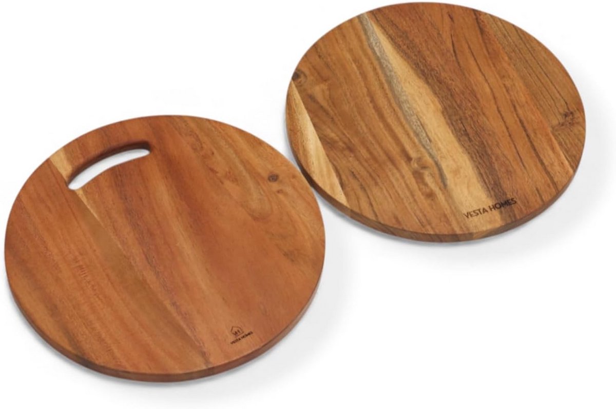 Set van 2 Ronde Houten Snijplanken - Acacia Serveerplank voor Kaas en Fruit