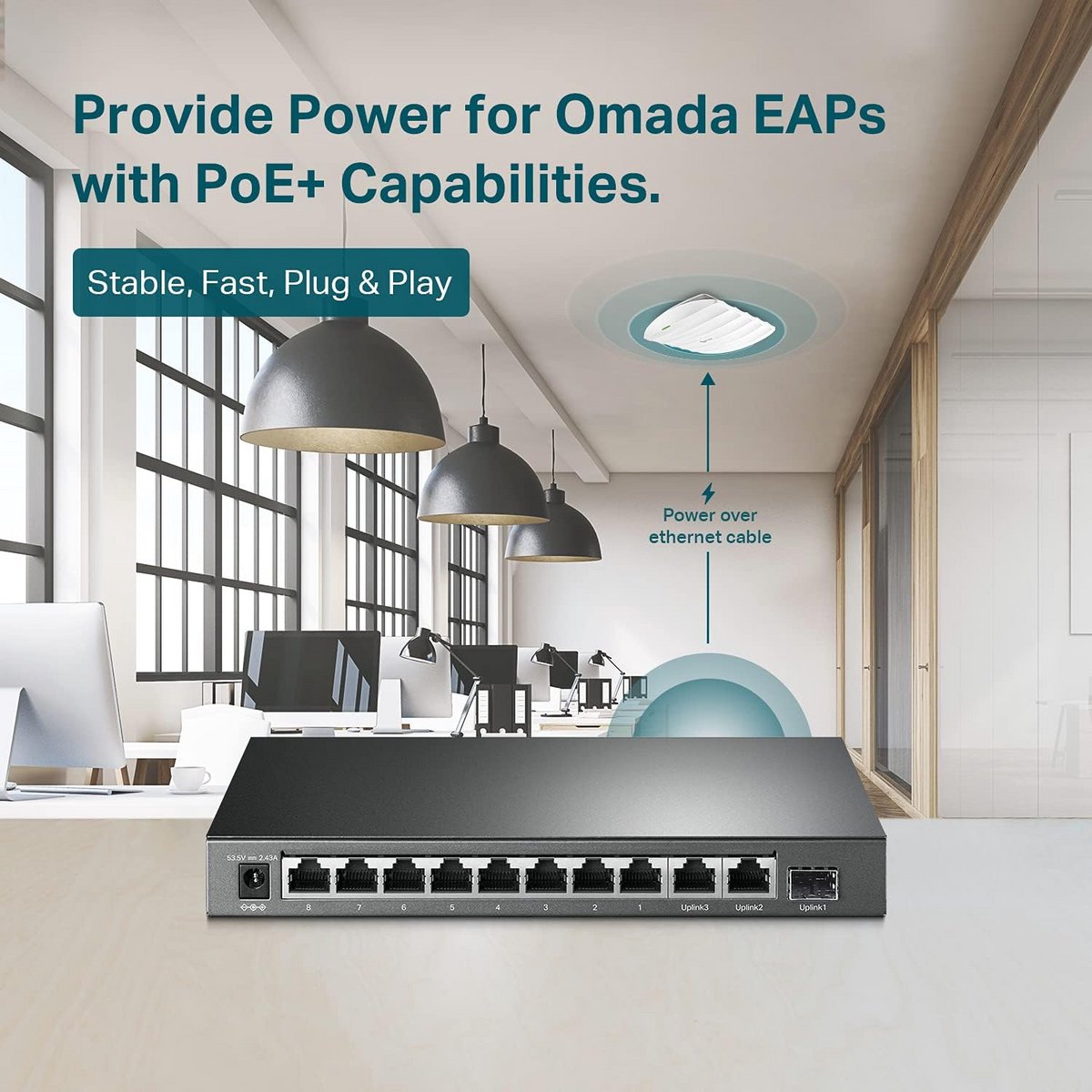 8-Poorts PoE+ Switch | 10/100Mbps Fast Ethernet | 2 Gigabit Uplink + SFP Slot | Professionele Netwerk Switch