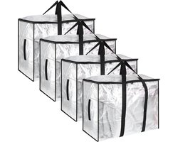 4 Pcs Bed Linen Opbergzakken - Groot voor Zippered Dekbedden - Verhuiszakken met Handvat - Vouwbare Plastic Tas voor Verhuizen - Kamperen - Bedtextiel en Kledingopslag - Transparant