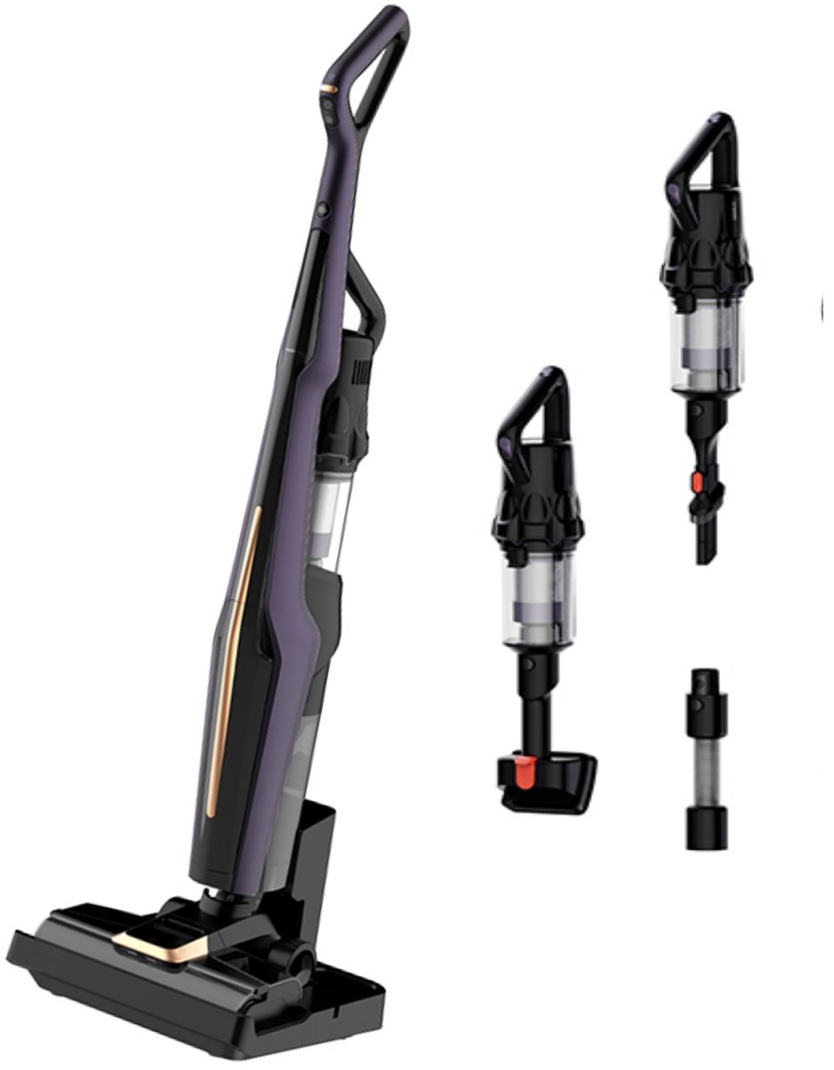 DEERMA P40 ProW Vloerreinigers - 300W/30kPa/50min - 5 in 1 - Stofzuigt en dweilt harde vloeren tegelijkertijd - Draadloze Stofzuiger - Groen licht - Zelfreiniging met water van 70 °C - Paars