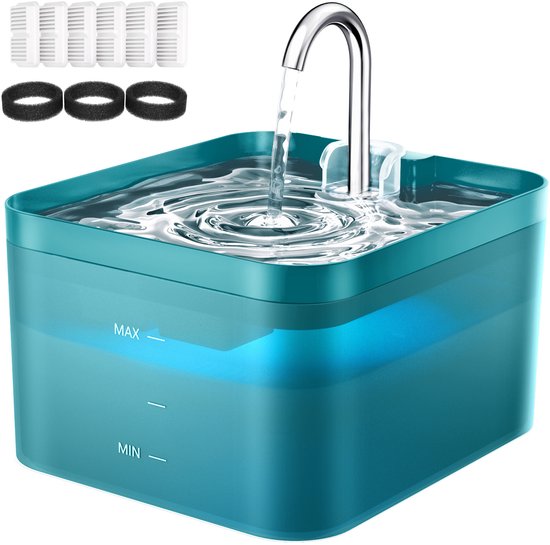 PawPoll® Drinkfontein Kat en Hond - Waterfontein - Incl. 6 Filters - Waterdispenser - 2.2L - Dieren Drinkbak - Fluisterstil - Waterbak Automatisch - Groen