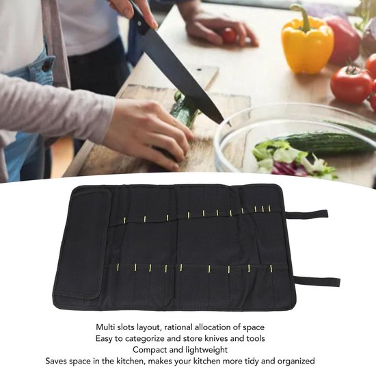 Dailygoods- Bestekmessenhouder 20 Slots - Multifunctionele Draagbare Rolopbergtas - Voor Thuis/Koken/School/Reizen - Ideaal voor Kamperen - Houdt Messen en Vorken Georganiseerd - Messenrol — afbeelding 5
