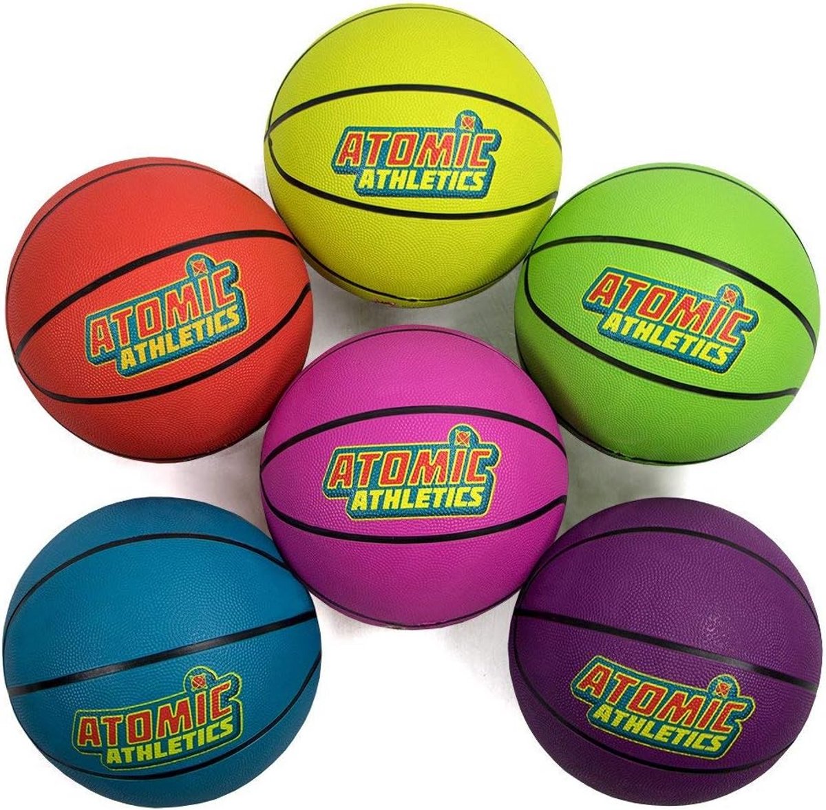 Set van 6 Neon Rubber Basketballen voor Kinderen - Inclusief Pomp en Net