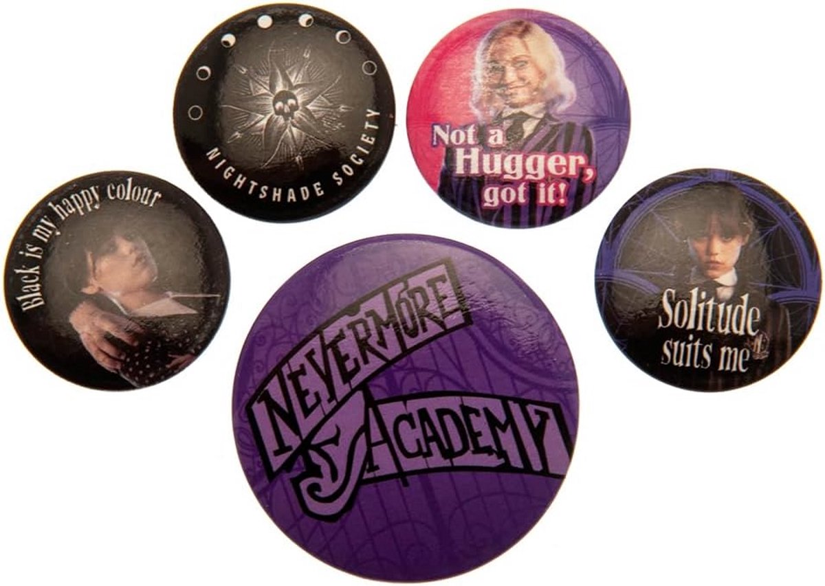 Set van 5 Nevermore School Pins voor Tassen en Kleding