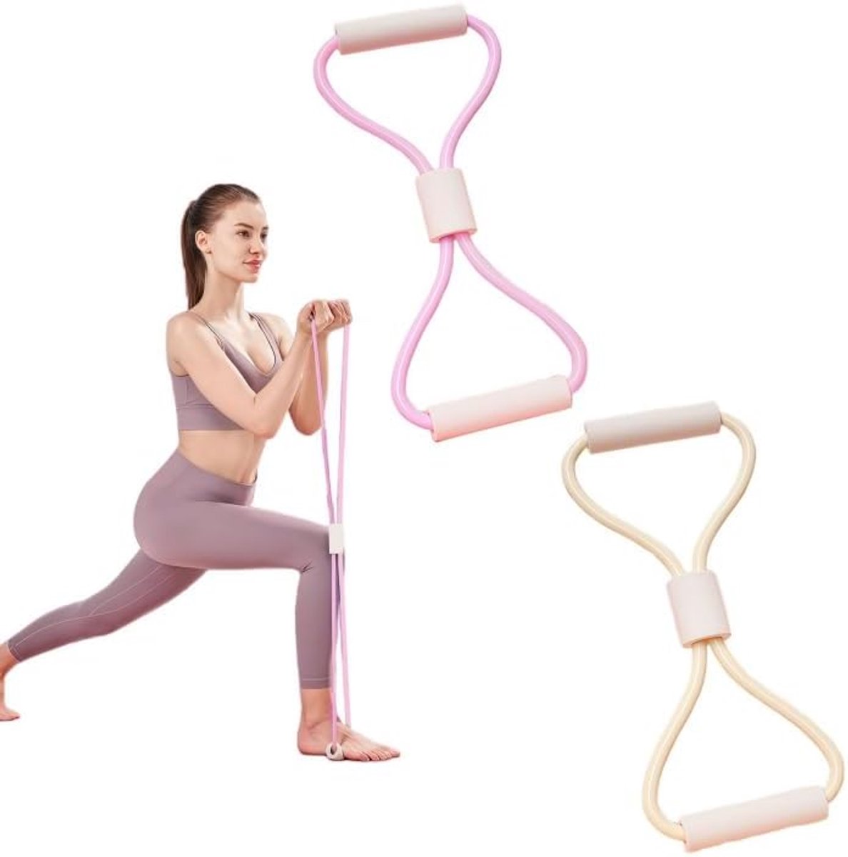 Set van 2 Weerstandsbanden in 8-Vorm met Handgrepen – Fitnessbanden voor Borst-, Arm- en Full-Body Training – Yoga, Gym & Stretching