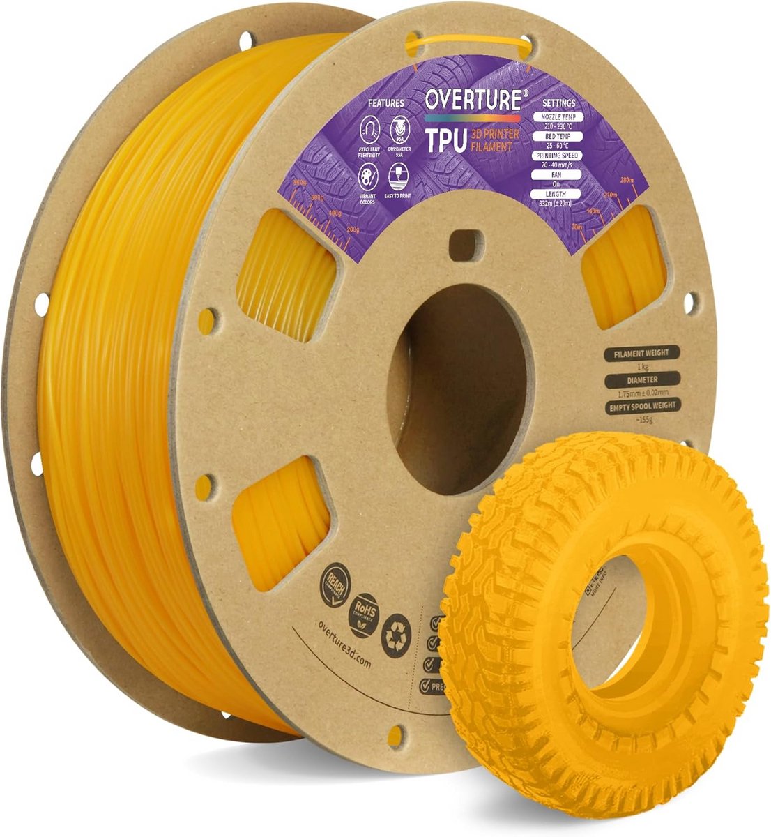 Flexibel TPU Filament 1.75mm 1kg (95A Zacht) voor 3D Printer - Hoge Nauwkeurigheid