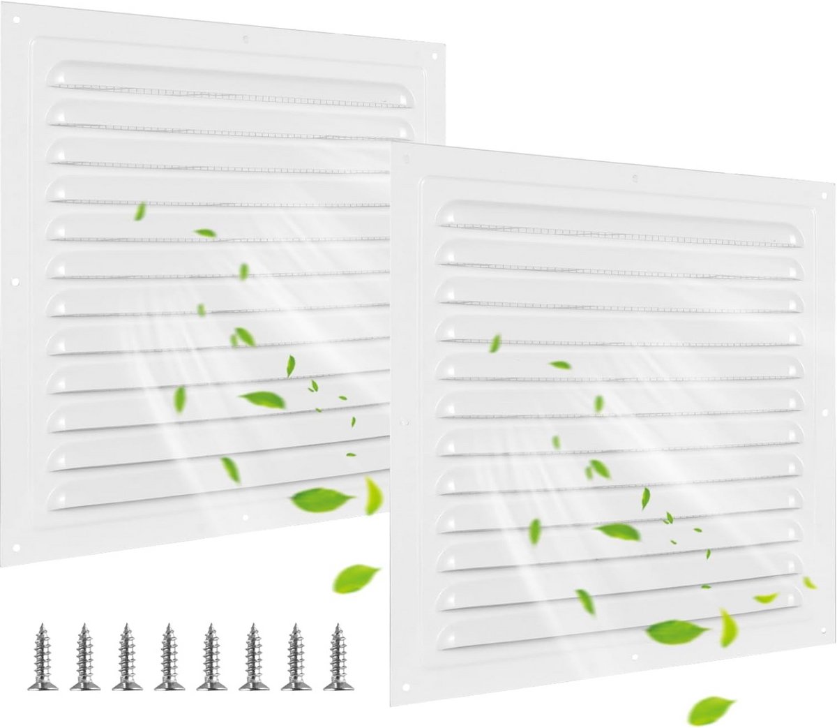 2x Vierkant Ventilatierooster Aluminium Wit Afvoer Rooster met Insectenhor 250x250mm