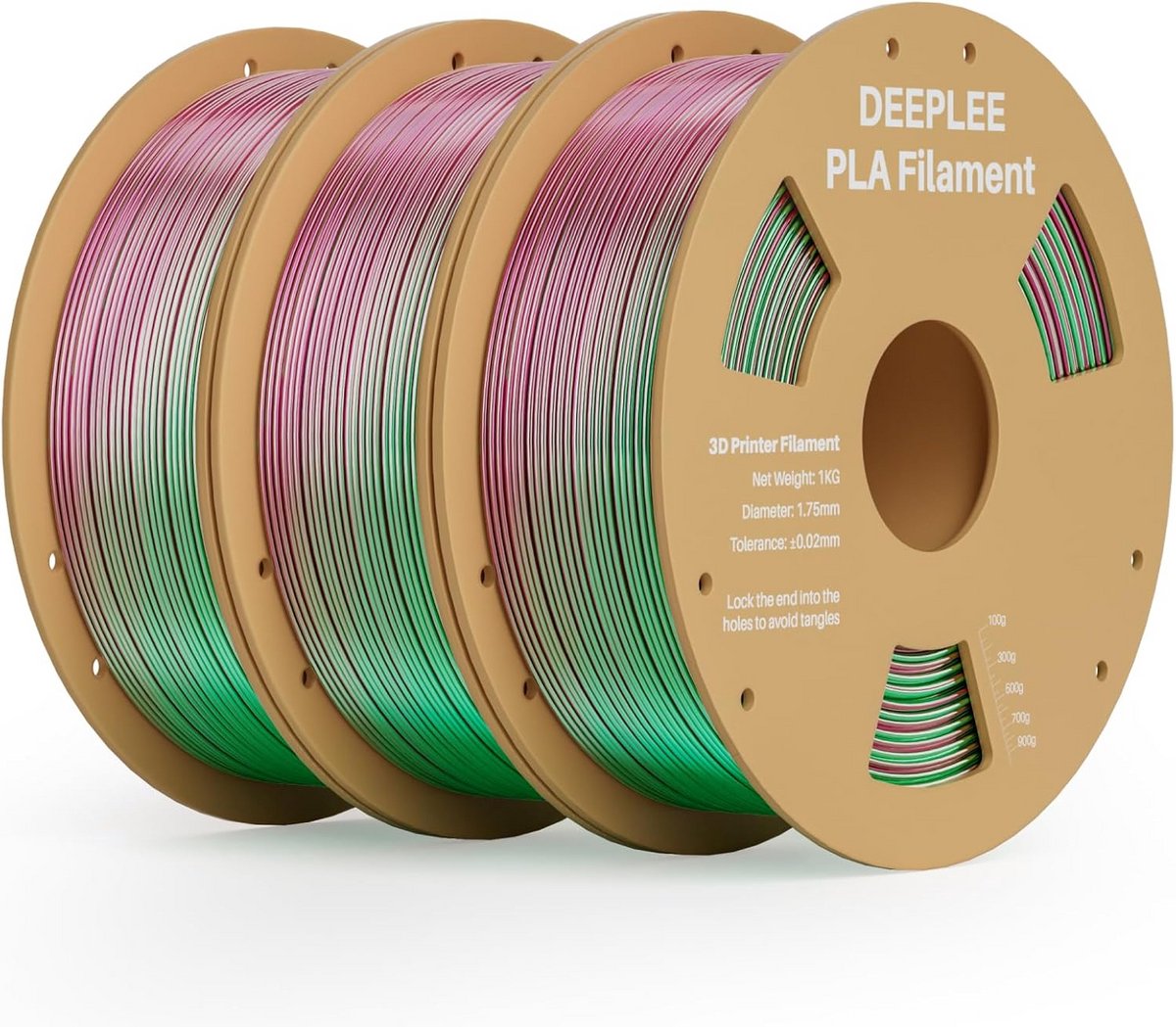 Zijdeachtig PLA 3D-printerfilament 1,75 mm Glanzend Tweedelig Rood Groen 1kg Spoel