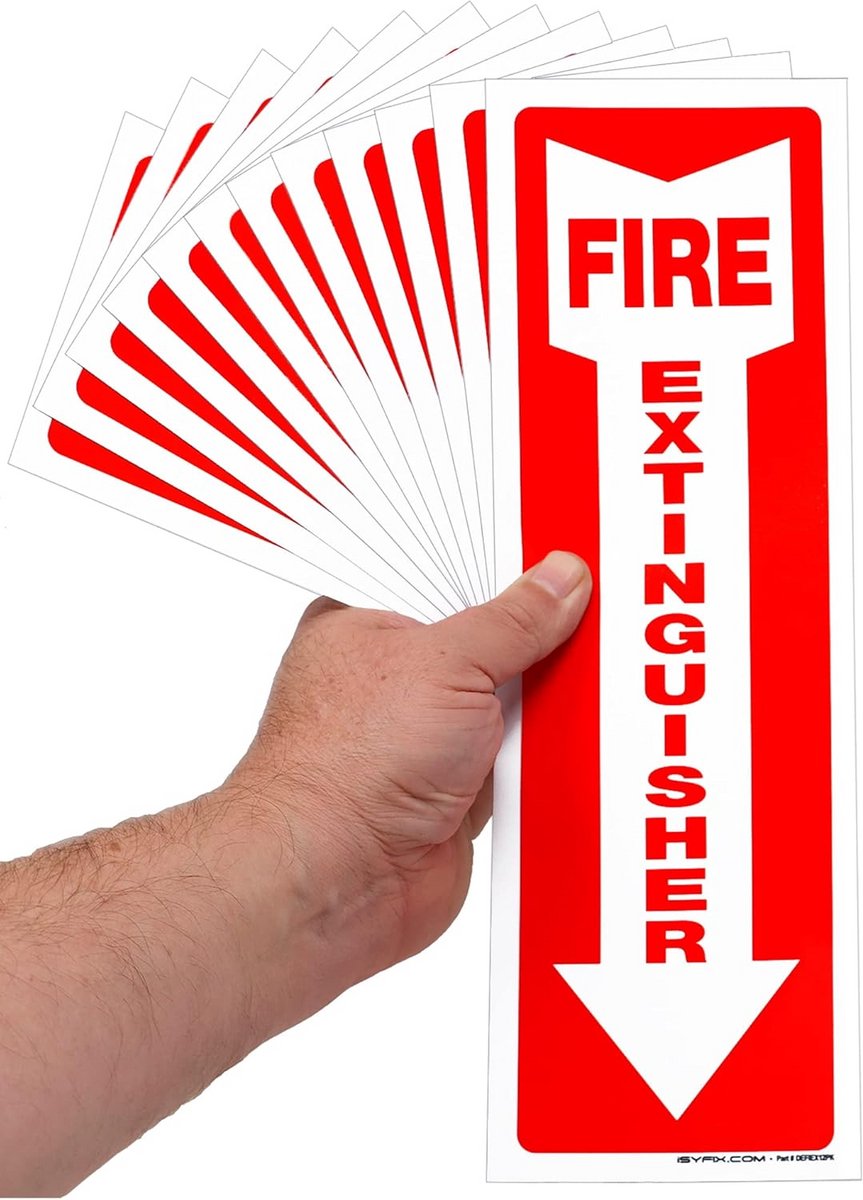 Set van 12 Zelfklevende Brandblusser Stickers - Water- en UV-bestendig Binnen/Buiten