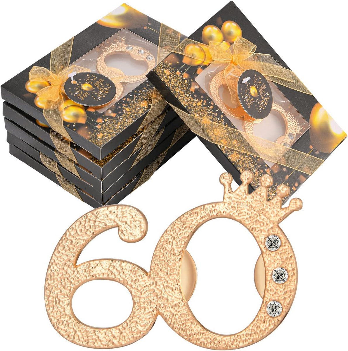 50x Flesopener Cadeautjes – Feestartikelen voor 60e Verjaardag of Jubileum – Goud en Zwart