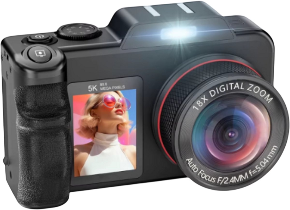 5K Digitale Camera – 18X Digitale Zoom – 80MP – Vintage Vlog Videorecorder – YouTube Travel – Dual Screen – Fotografiecamera met Flitser – Maak scherpe foto’s en vlogs – Perfect voor reizen, social media en content creators