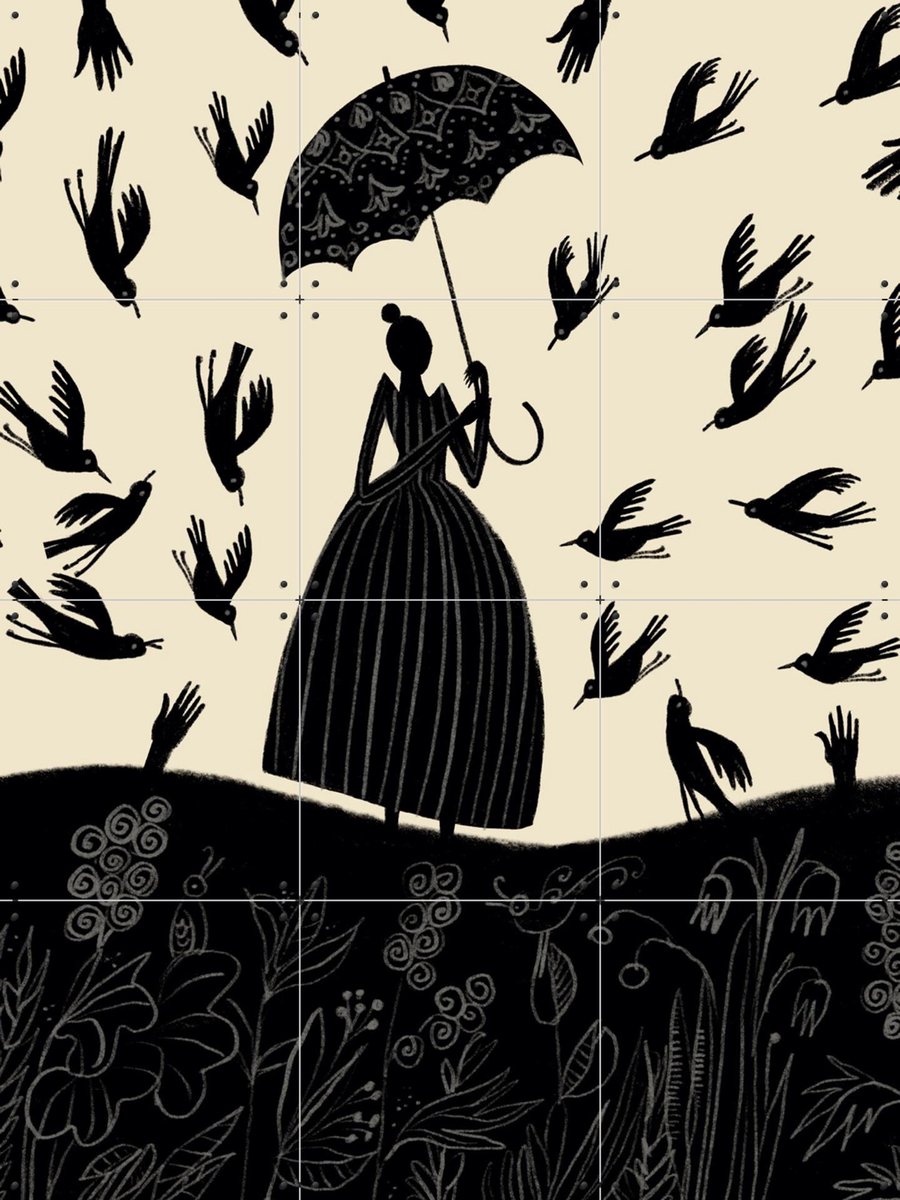 IXXI A Bird in a Hand, Jeska Verstegen - 60 x 80 cm - Gratis ophangtool - Grote wanddecoratie en posters - Line art, Vintage, Illustraties, Woonkamer