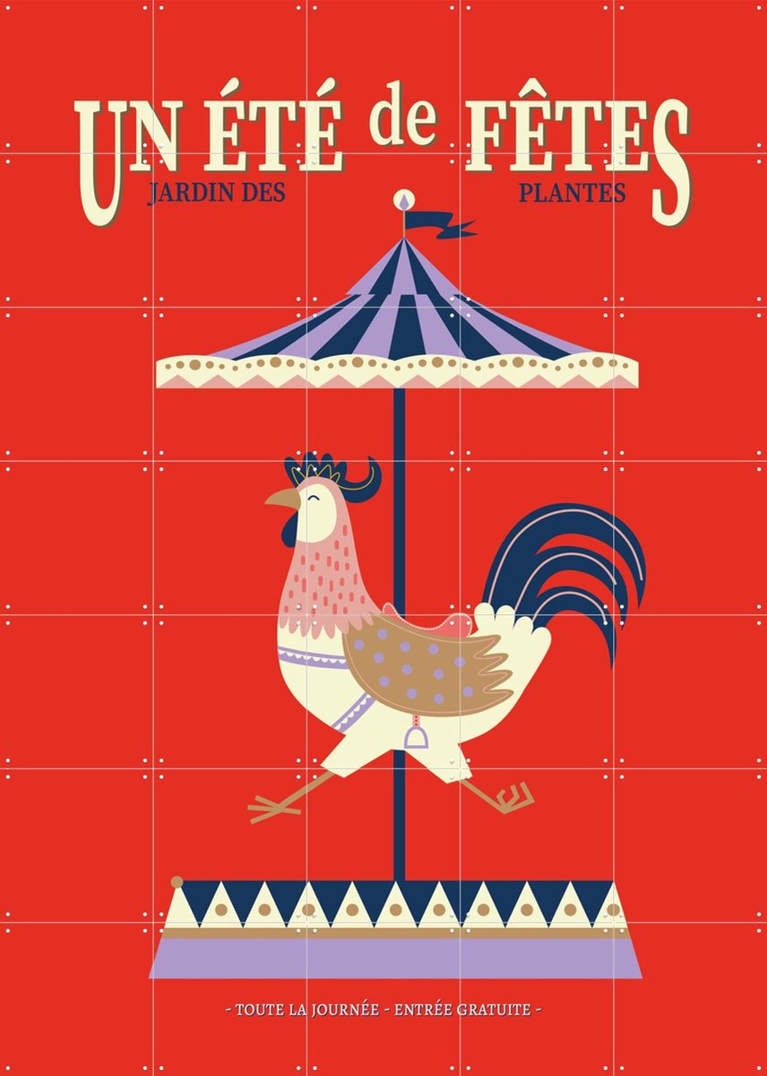 IXXI Carrousel Rooster, Jetske Kox - 100 x 140 cm - Gratis ophangtool - Grote wanddecoratie en posters - Speels, Grafisch Ontwerp, Illustraties