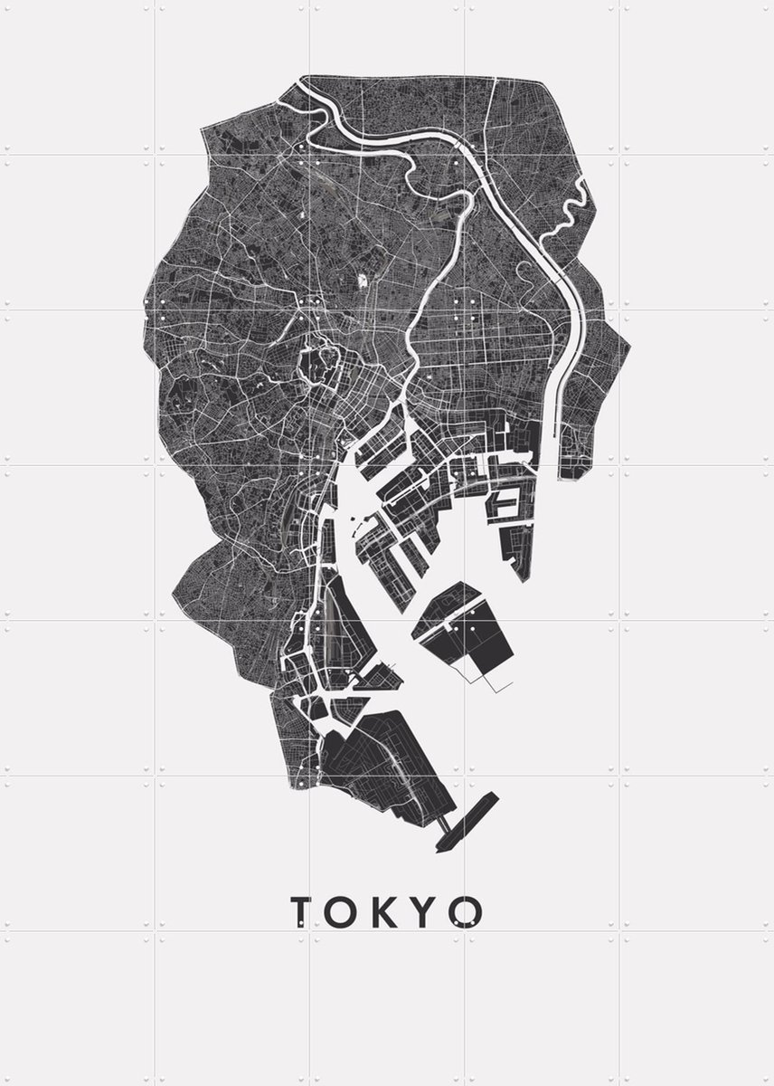 IXXI Tokyo City Map, Kunst in Kaart - 100 x 140 cm - Gratis ophangtool - Grote wanddecoratie en posters - Geometrische Kunst, Minimalisme, Technische