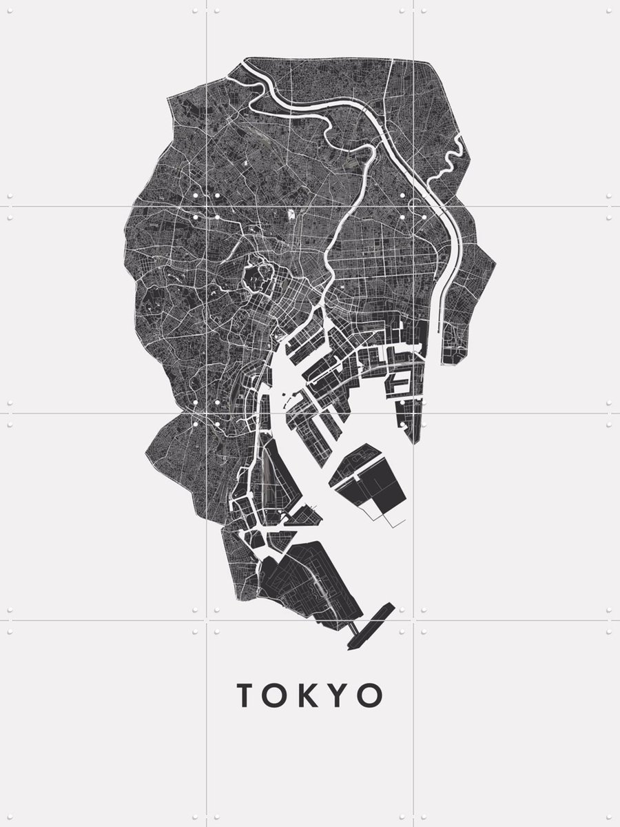 IXXI Tokyo City Map, Kunst in Kaart - 60 x 80 cm - Gratis ophangtool - Grote wanddecoratie en posters - Geometrische Kunst, Minimalisme, Technische