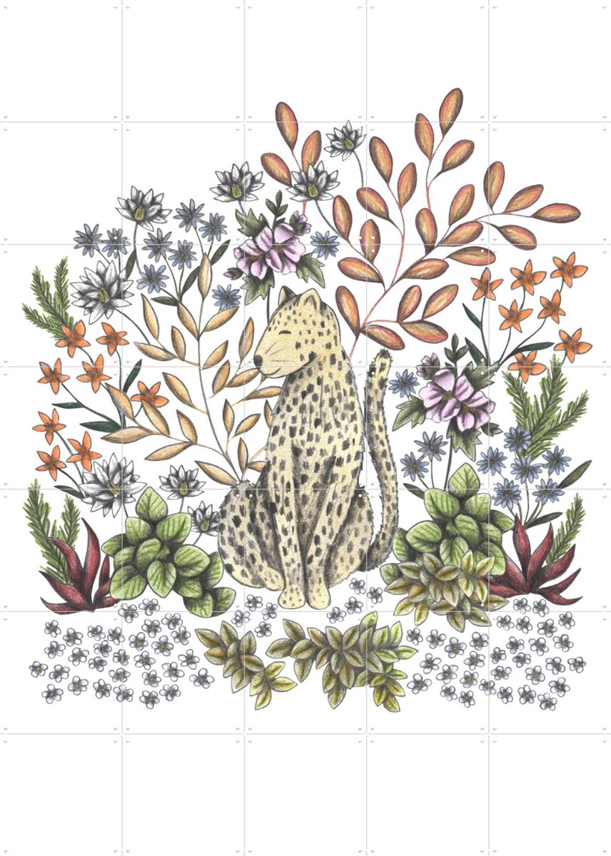 IXXI Safari Leopard, Cecilia Battaini - 100 x 140 cm - Gratis ophangtool - Grote wanddecoratie en posters - Kleurrijk, Fantasierijk, Illustraties