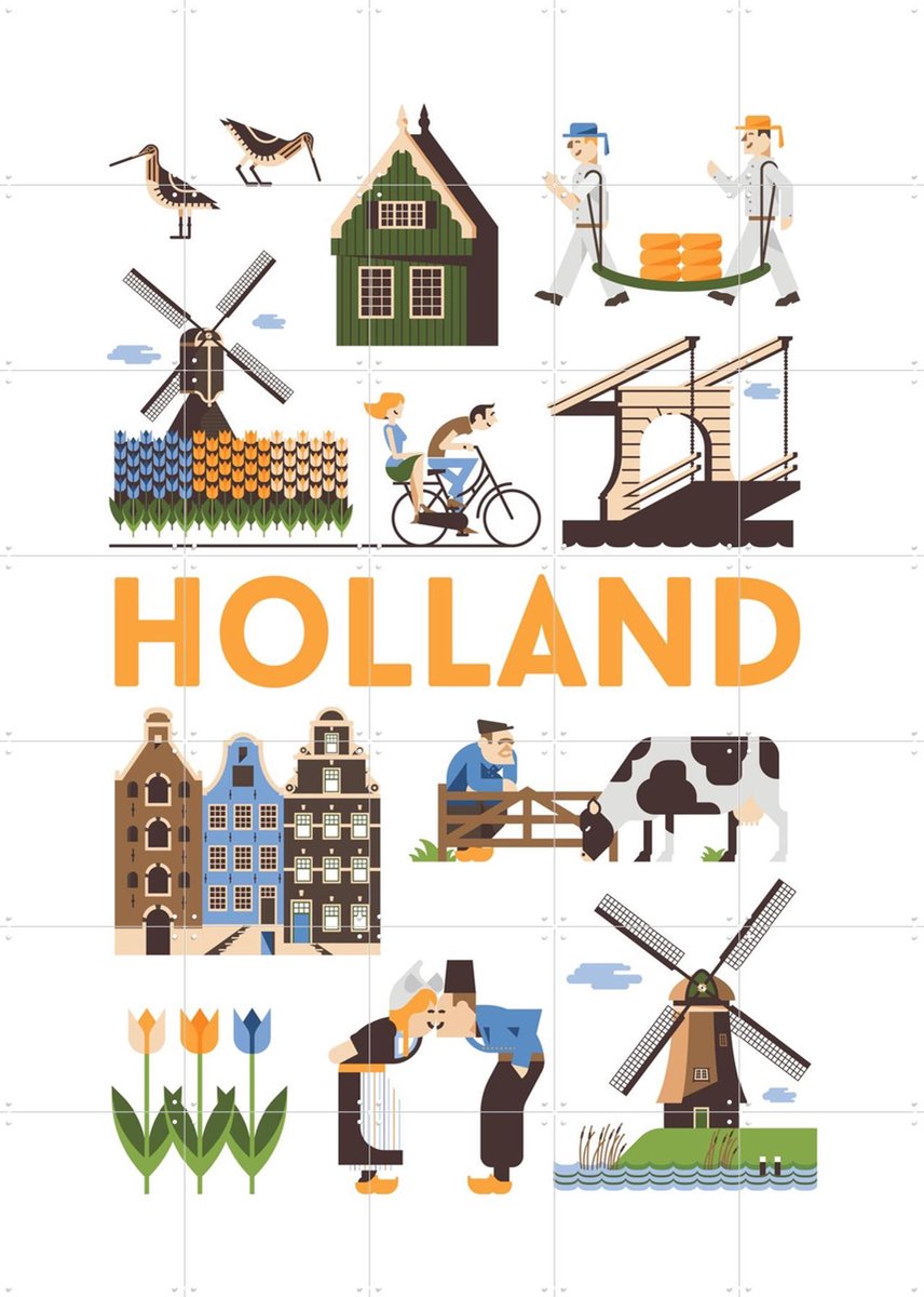 IXXI Holland, Jochem Coenen & Kunst in Kaart - 100 x 140 cm - Gratis ophangtool - Grote wanddecoratie en posters - Speels, Illustraties, Grafisch