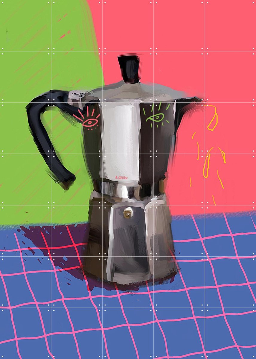 IXXI Italian Moka Express, Pop-art by Tadej - 100 x 140 cm - Gratis ophangtool - Grote wanddecoratie en posters - Illustraties, Digitale Kunst