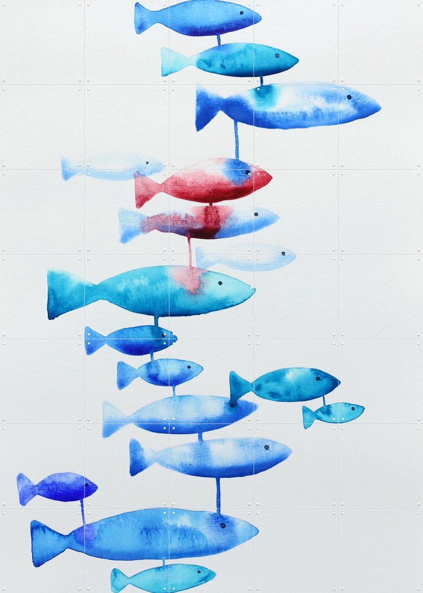 IXXI Connected, Natalie Bruns - 100 x 140 cm - Gratis ophangtool - Grote wanddecoratie en posters - Abstract, Illustraties, Aquarel, Speels