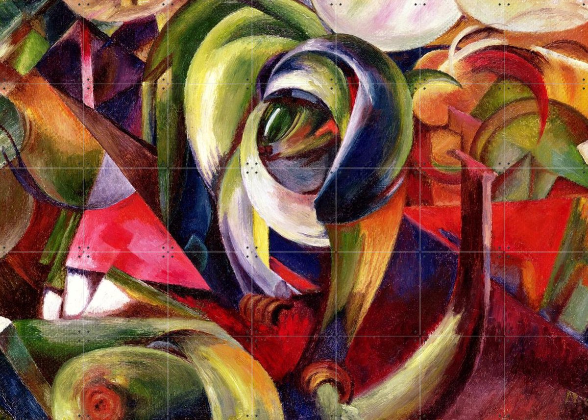 IXXI Mandrill 1913, Franz Marc & Bridgeman Images - 140 x 100 cm - Gratis ophangtool - Grote wanddecoratie en posters - Klassiek, Abstract, Olieverf