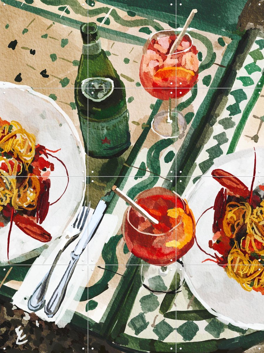 IXXI Frutti di mare & Aperol spritz, Ekaterina Zagorska - 60 x 80 cm - Gratis ophangtool - Grote wanddecoratie en posters - Aquarel, Keuken, Eetkamer