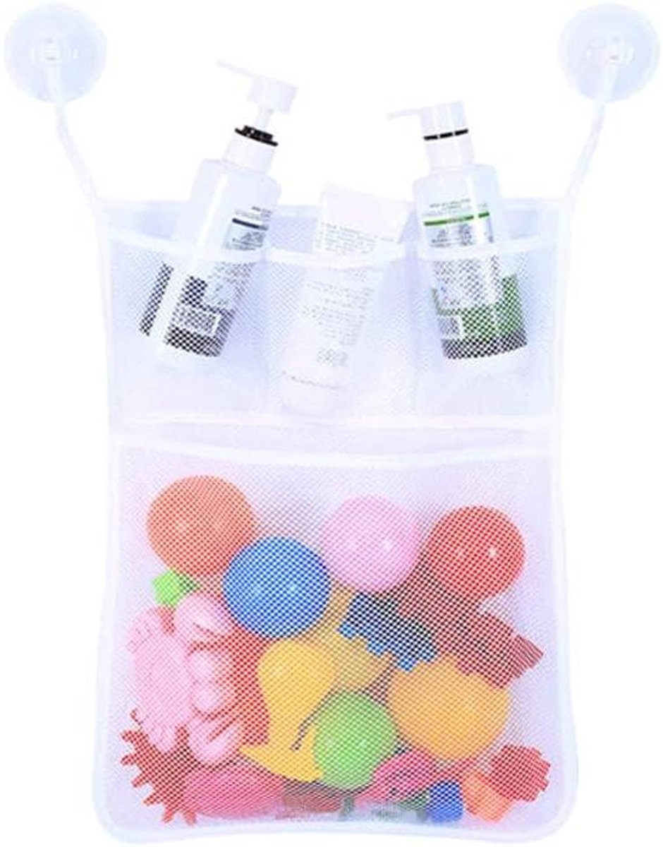 Bad Organizer Opbergnet voor Badkamer met 4 Robuuste Haken - Thuis en Outdoor Opslag (Wit)