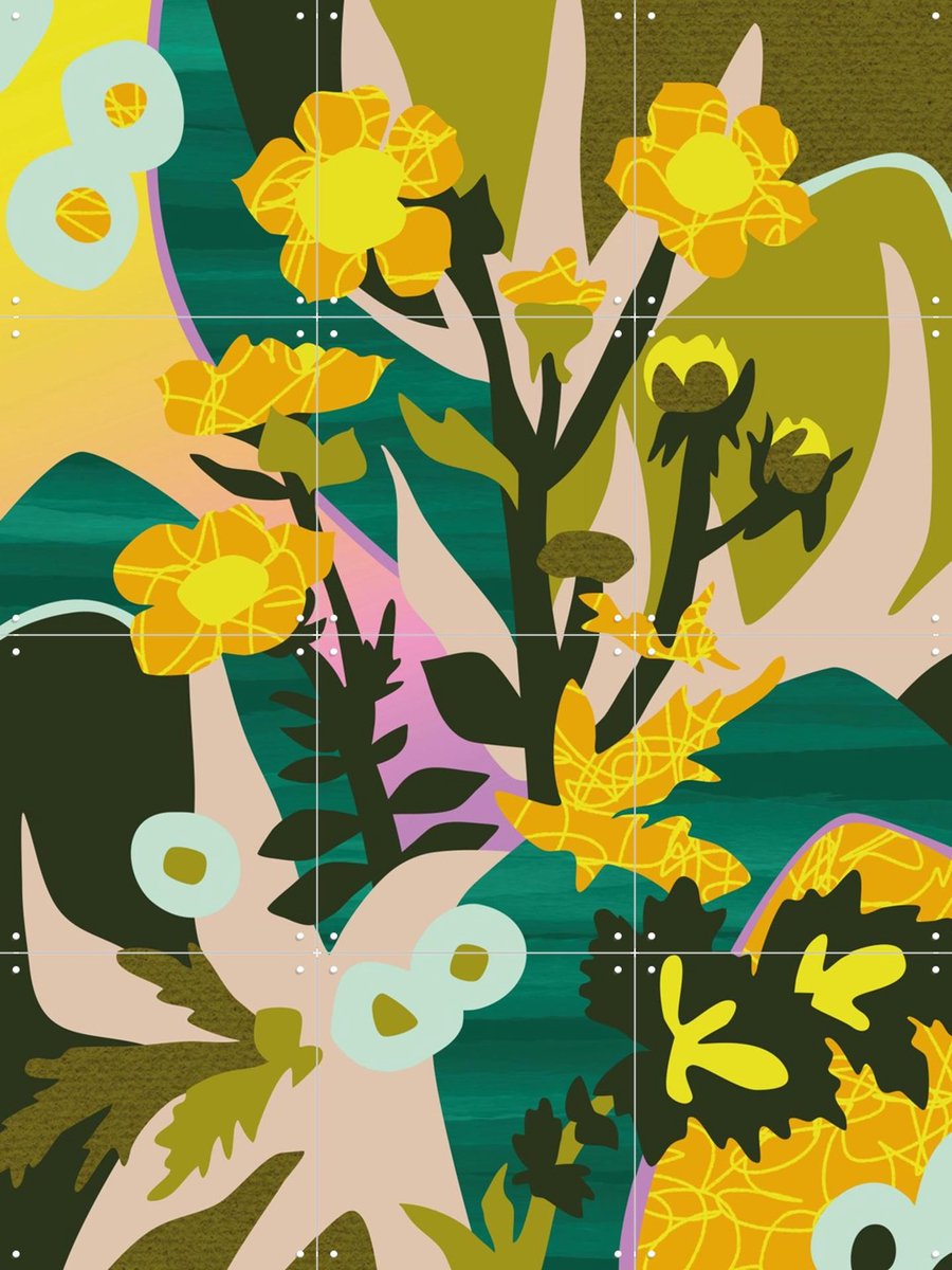 IXXI Sirens And Bird Baths Green, Megan Gallagher - 60 x 80 cm - Gratis ophangtool - Grote wanddecoratie en posters - Digitale Kunst, Kleurrijk